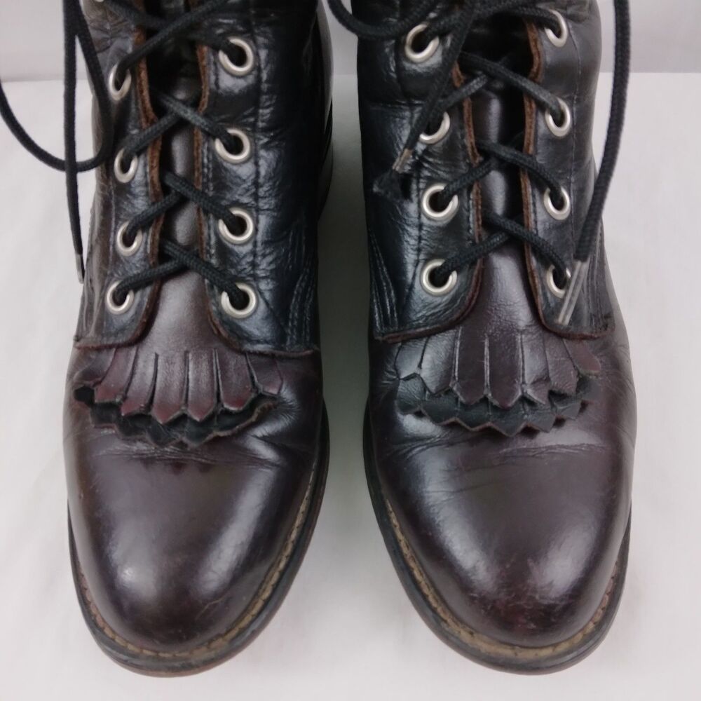 Laredo Kiltie Boots 2-Tone Black Brown Leather Lace Up Steampunk Women's 6.5 M - Picture 5 of 16